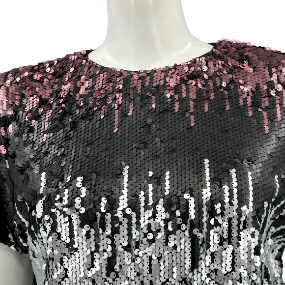 Aidan Mattox Dress Womens 4 Black Wine Sequins Shift Mini Swiftie Cocktail Party - Picture 2 of 10